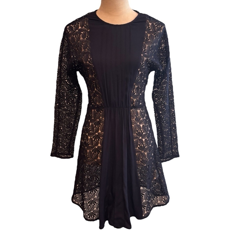MAJE Marine Navy Blue Repine Lace Long Sleeve Dress 4 Wedding Guest Cocktail